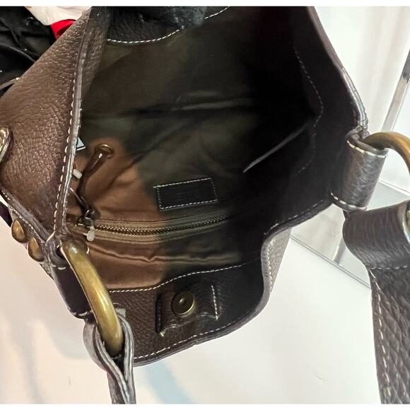 NWT J Crew Collection Brown Pebble Leather Satchel Shoulder Bag Purse - Picture 7 of 11